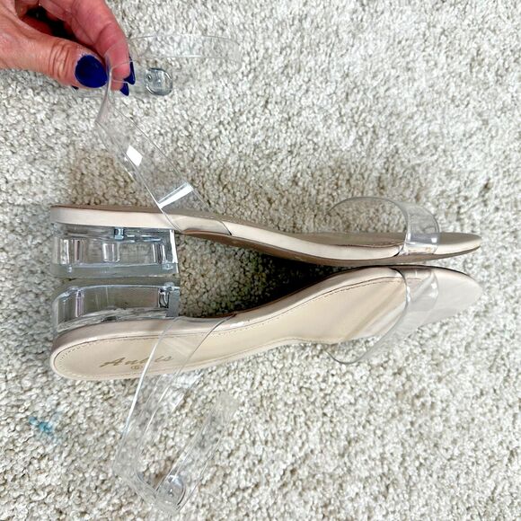 Ankis Clear Ankle Strap Dress Sandals Womens 6 Low Heel - Picture 2 of 5